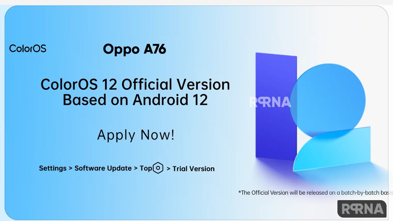 OPPo A76 Android 12 ColorOS 12 Update