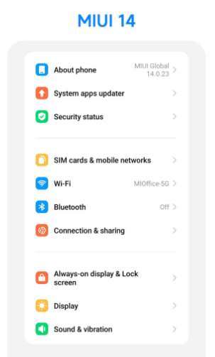 OnePlus OxygenOS 13 MIUI 14 Settings