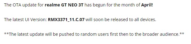 Realme GT Neo 3T April 2023 optimizations