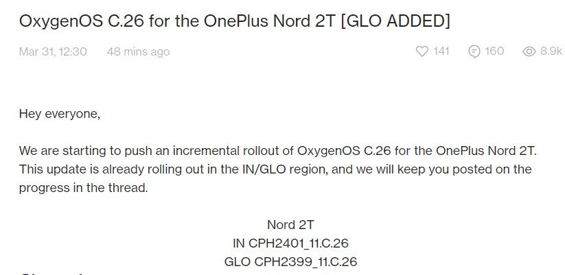 OnePlus Nord 2T March 2023 global