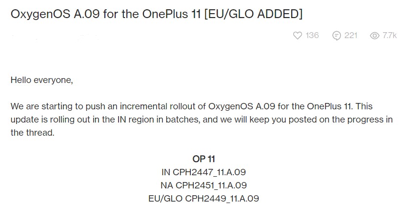 OnePlus 11 March 2023 update global