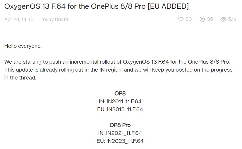 OnePlus 8 Pro April 2023 update