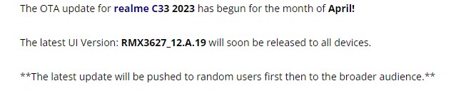 Realme C33 April 2023 improvements