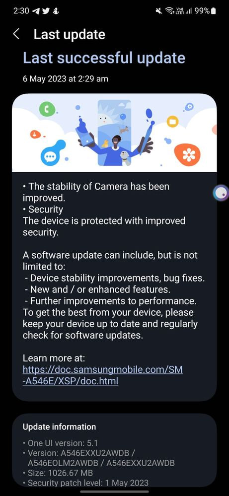 Samsung Galaxy A54 May 2023 patch