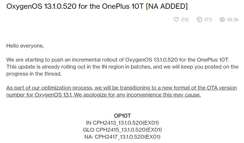 OnePlus 10T OxygenOS 13.1 North America