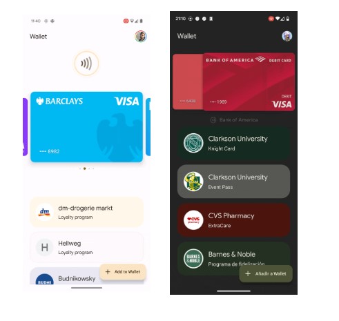 Google Wallet card-switching animation