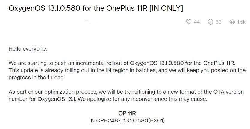 OnePlus 11R June 2023 update