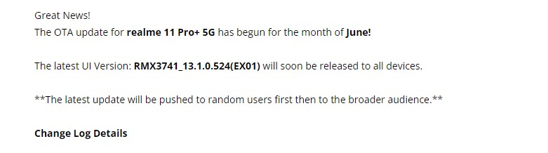 Realme 11 Pro second June 2023 update