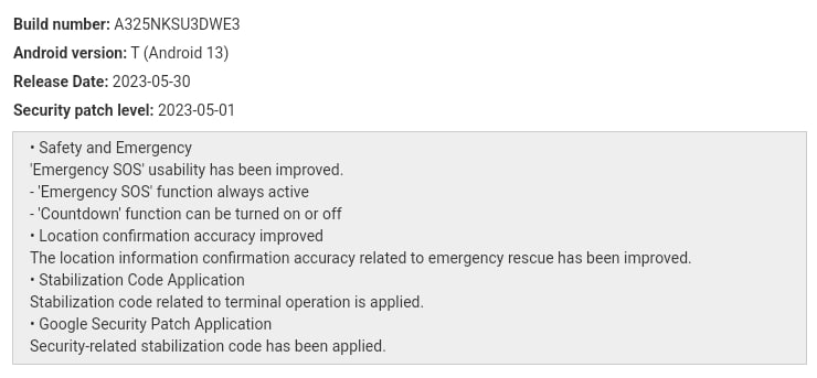 Samsung Galaxy A32 A52s safety improvements