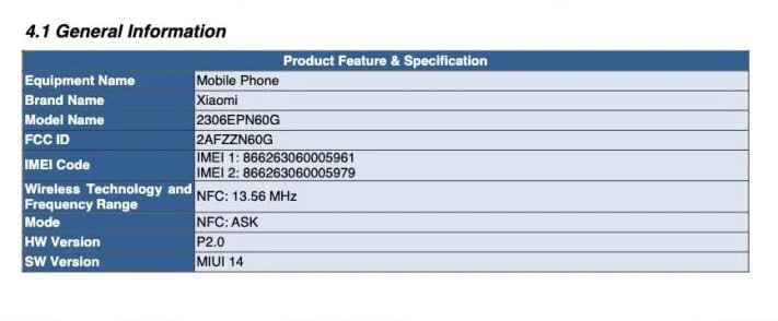 Xiaomi 13T FCC