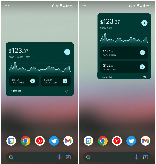 Google Search Finance Watchlist widget