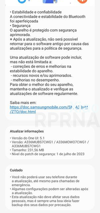 Samsung Galaxy A33 July 2023 update