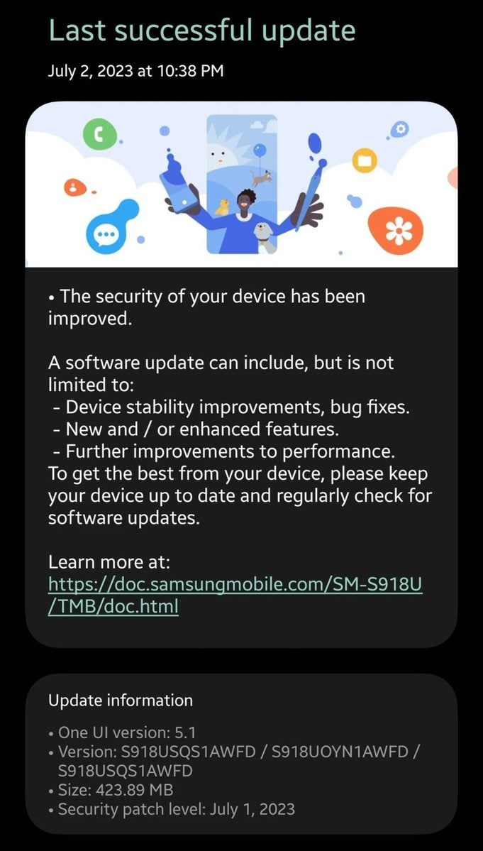 Samsung Galaxy S23 July 2023 update