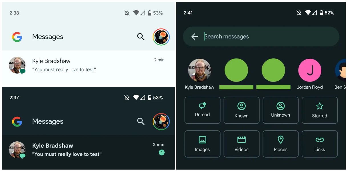 Google Messages redesigned app bar