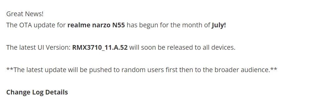 Realme Narzo 55 July 2023 update