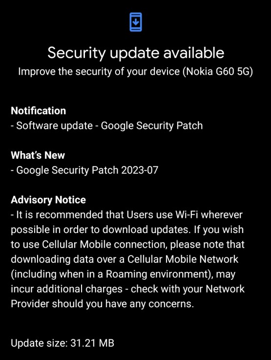 Nokia G60 July 2023 update