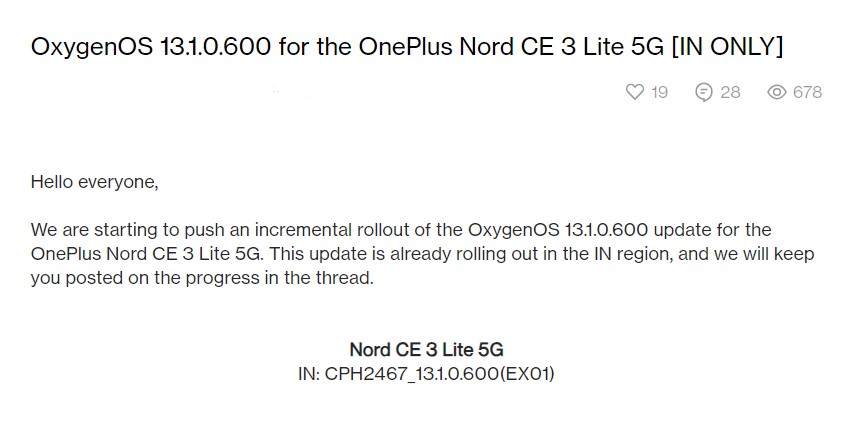 OnePlus Nord CE 3 Lite July 2023 improvements