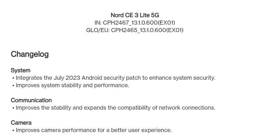 OnePlus Nord CE 3 Lite July 2023 global