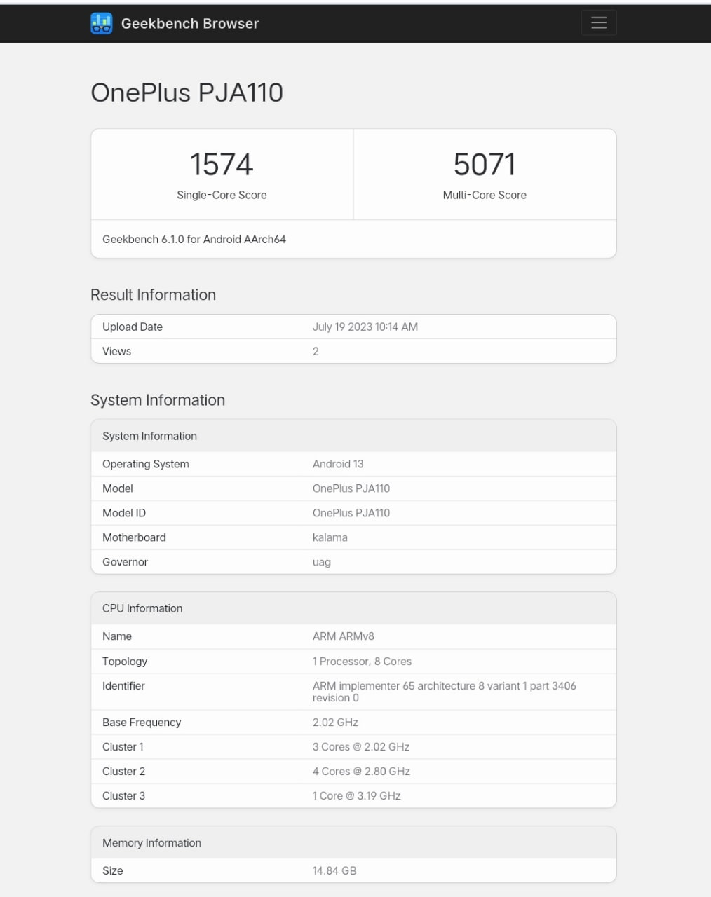 OnePlus Ace 2 Pro Geekbench