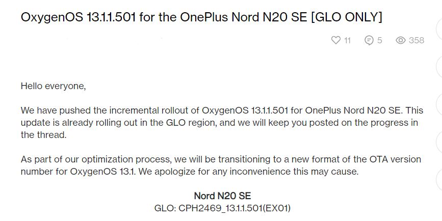 OnePlus Nord N20 SE OxygenOS improvements update