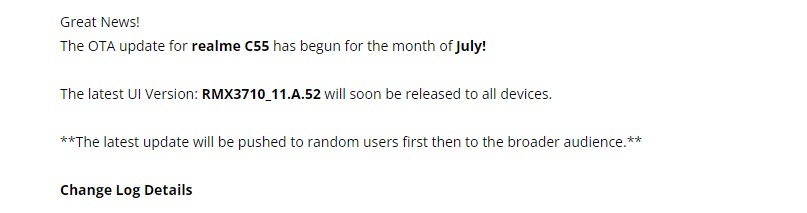 Realme C55 July 2023 update