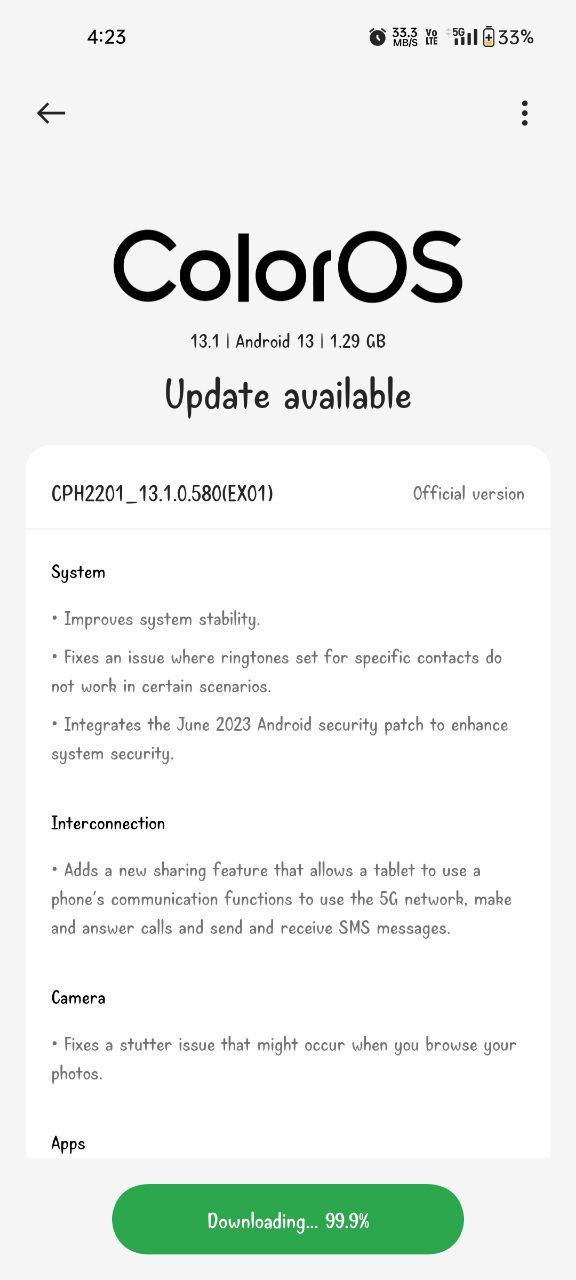 OPPO Reno 5 Pro June 2023 update