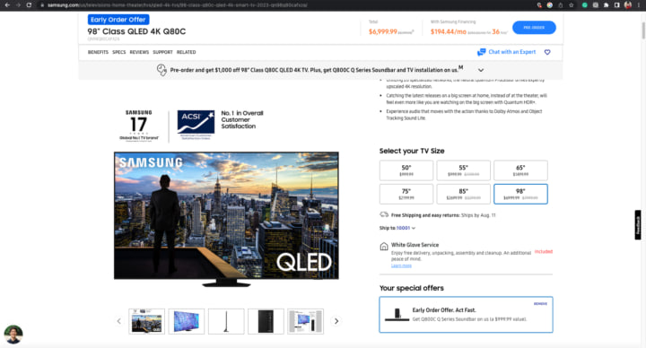 Samsung 98 inch TV pre reservation US