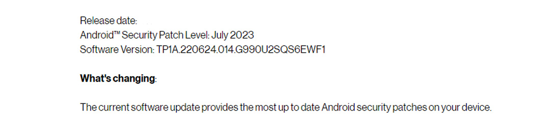 Samsung Galaxy S21 FE July 2023 update verizon