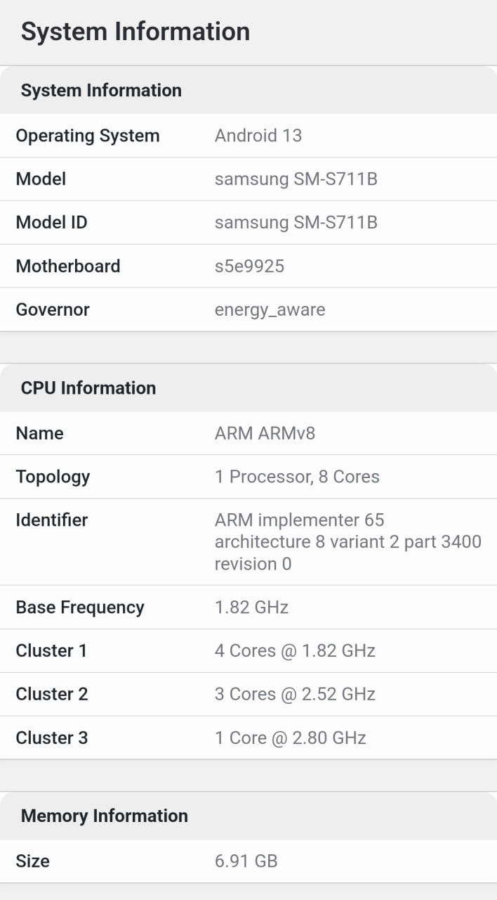 Samsung Galaxy S23 FE Geekbench