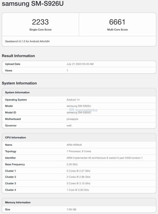 Samsung Galaxy S24 Plus Geekbench