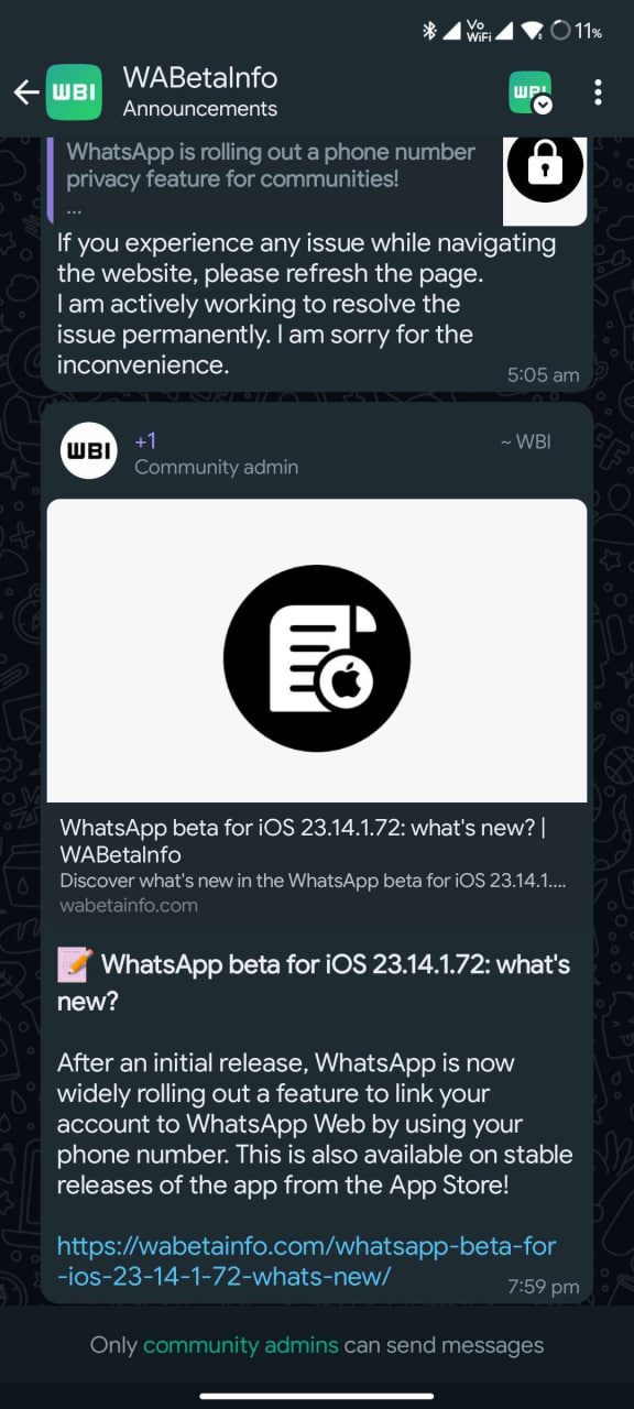 WhatsApp full-width messaging interface