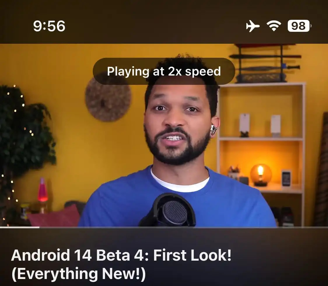 YouTube speed playback gesture