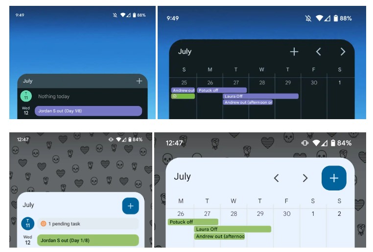 Google Calendar Material You widgets