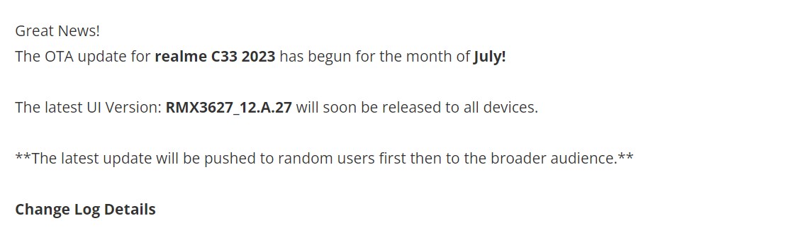Realme C33 July 2023 update