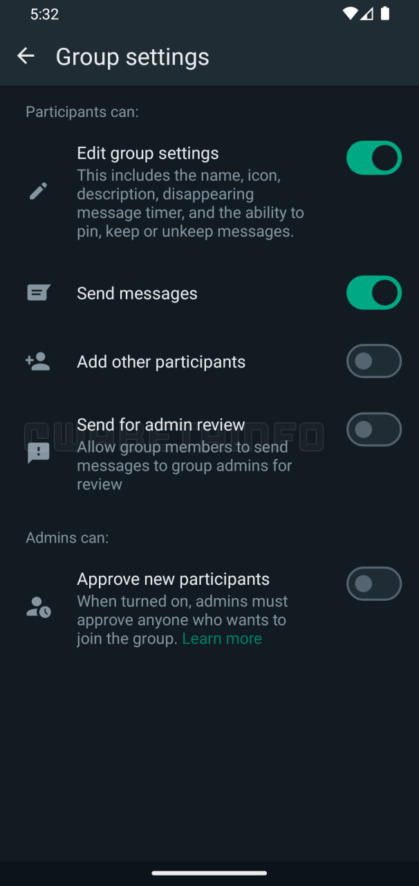 WhatsApp admin review feature