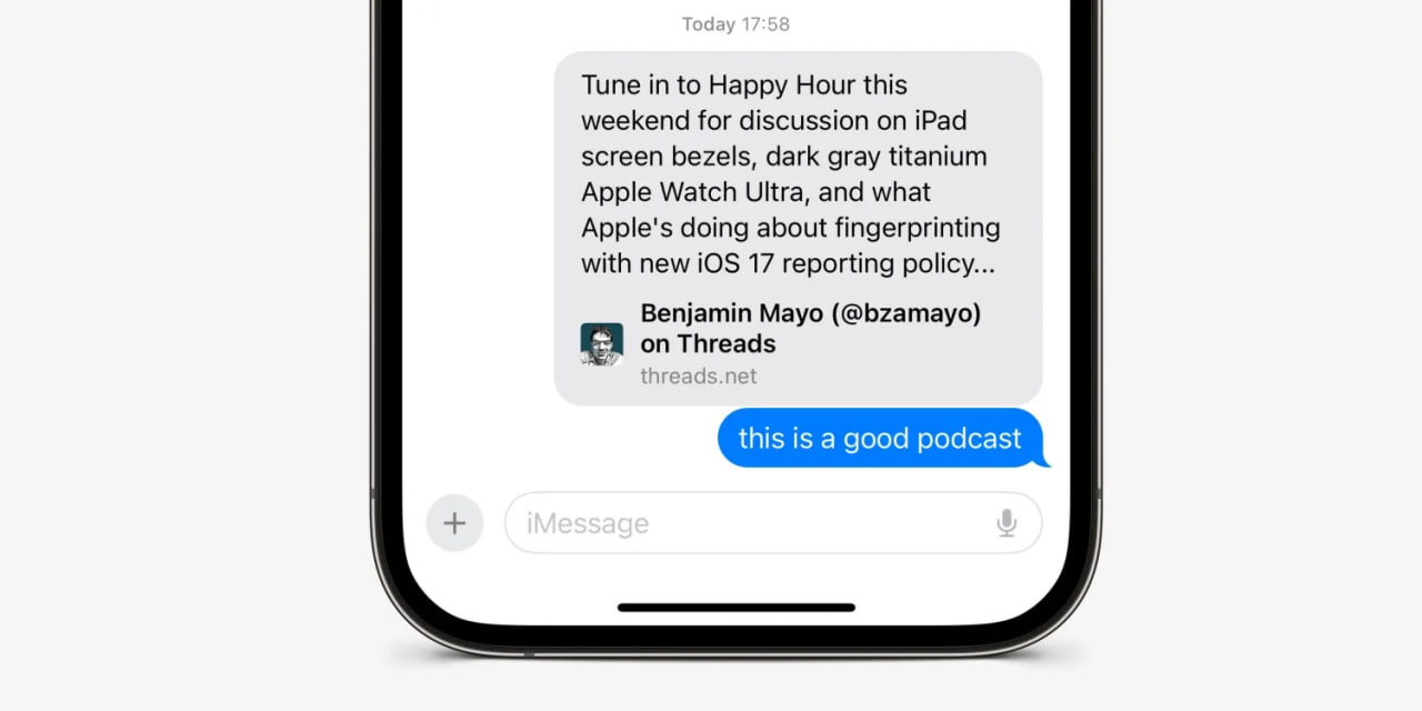 Apple iMessage link previews Threads
