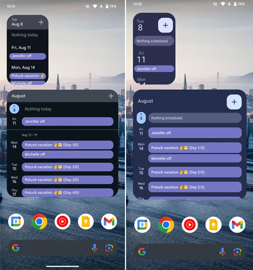 Google Calendar gains redesigned Material You widgets for home screen