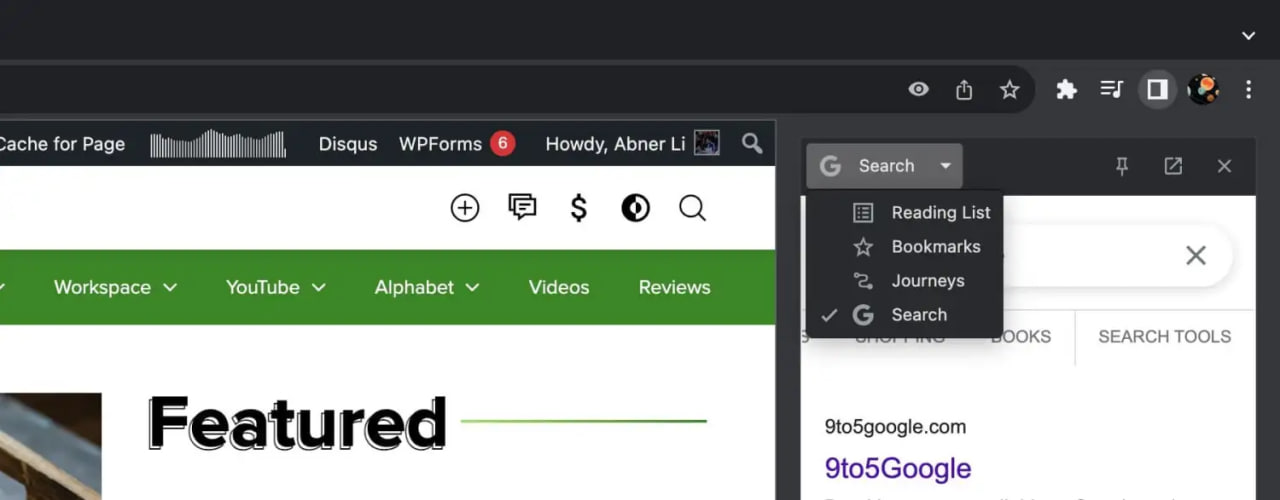 Google Chrome side panel search