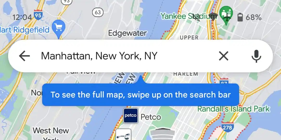 Google Maps swipe full-screen