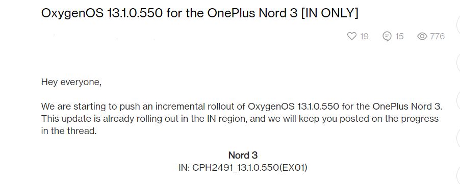 OnePlus Nord 3 battery update