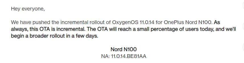 OnePlus Nord N100 August 2023 update