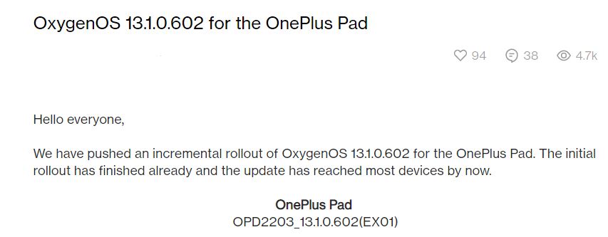 OnePlus Pad July 2023 update
