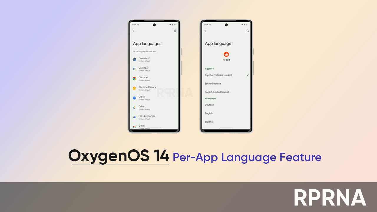 OxygenOS 14 Per-App Language feature