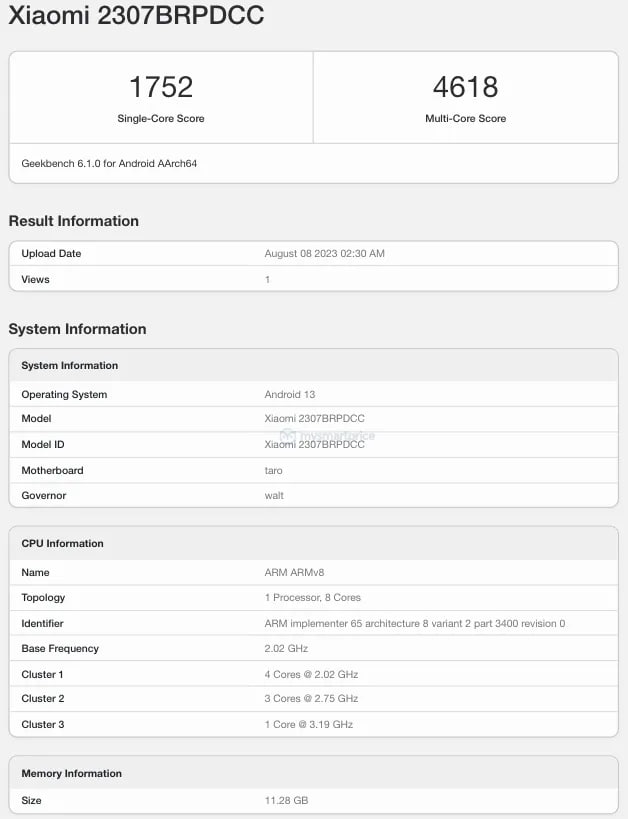 Xiaomi Pad 6 Max Geekbench