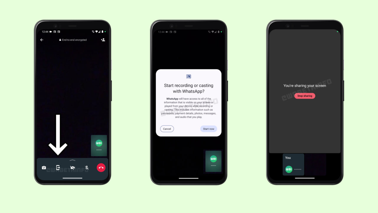 WhatsApp video calls screen sharing