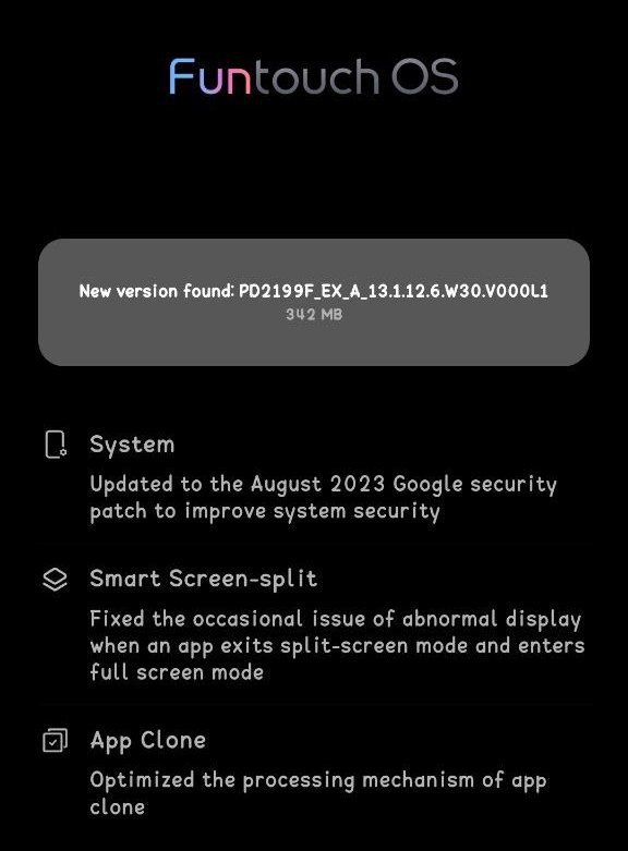 Vivo iQOO Neo 6 August 2023 update