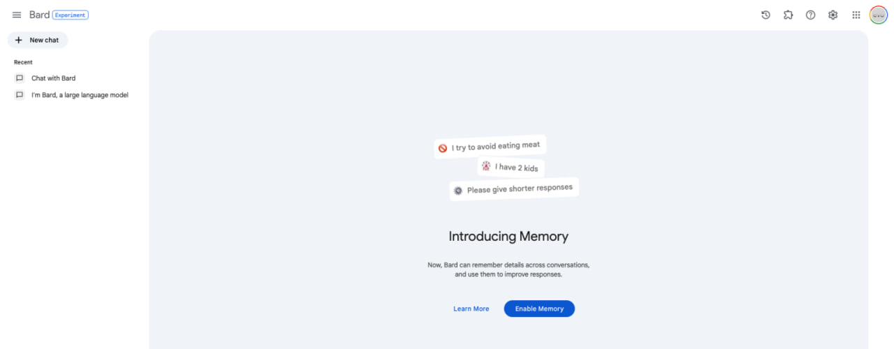 Google Bard Memory feature