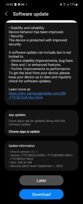 Galaxy Fold Flip 5 September 2023 update