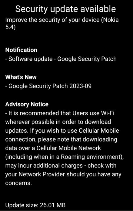 Nokia 5.4 September 2023 patch