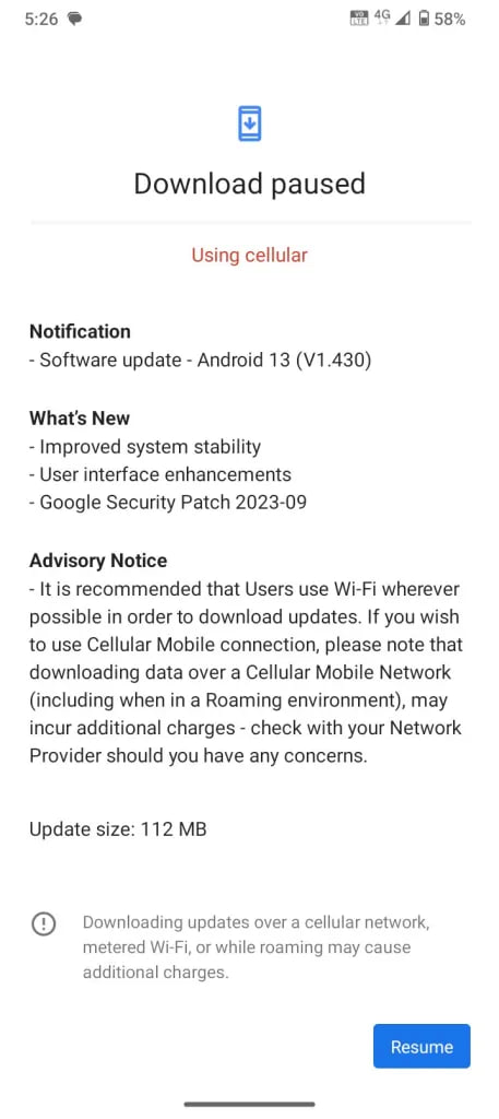 Nokia G42 September 2023 update